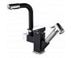 AURALUM Grifo de Cocina Negro con Mando de Ducha Extraíble, 360º Giratorio