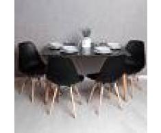 REGALOS MIGUEL Conjunto Mesa Tower Rectangular 120 x 80 cm Negra y Pack 4 Sillas Tower