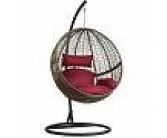 TECTAKE Sillón colgante redondo de ratán con soporte - sillón tipo hamaca para