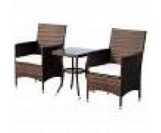 Outsunny Conjunto de Muebles de Exterior de Ratán 1 Mesa 2 Sillas
