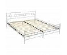 TECTAKE Cama de matrimonio con cabecero y pie de acero y con somier de láminas