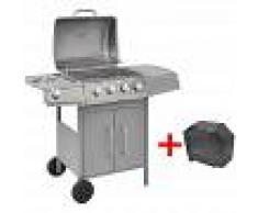 vidaXL Barbacoa grill de gas 4+1 quemadores plateada