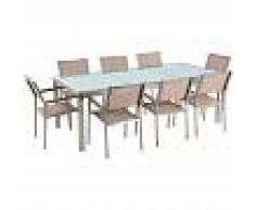 BELIANI Conjunto de jardín mesa en vidrio 220 cm, 8 sillas beige GROSSETO