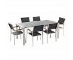 BELIANI Conjunto de jardín mesa con tablero de piedra natural pulida gris 180