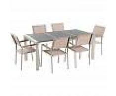 BELIANI Conjunto de jardín mesa con tablero negro de piedra natural 180 cm, 6