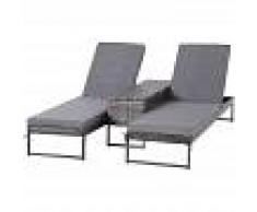 Outsunny Conjunto de 2 Tumbonas de Terraza con Mesa Ratán 195x60x86 cm