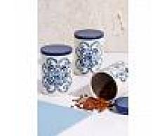 HERMIA CONCEPT Set Especieros con Soporte - 100% Cerámica - Blanco Y Azul