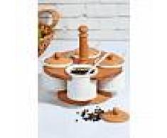 HERMIA CONCEPT Set Especieros con Soporte - Bambú Y Porcelana - Blanco Y Marrón
