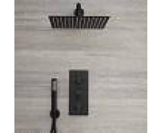 HudsonReed Llave de Ducha Termostática Empotrable Triple de 2 Funciones Negra con Alcachofa Cuadrada de 300x300mm y Telefonillo - Nox