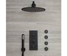 HudsonReed Llave de Ducha Termostática Empotrable Triple Negra con Desviador Completa con Alcachofa Redonda de 300mm,Telefonillo y Jets de Ducha - Nox