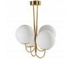 Maisons du Monde Lámpara de araña de 4 globos de cristal blanco y metal dorado