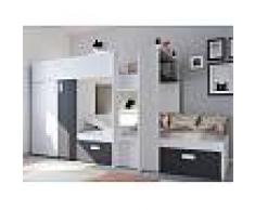 Venta-unica Cama litera JULIEN - 2x90x190 cm - Armario integrado - Pino blanco y negro