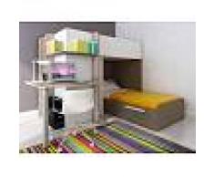 Venta-unica Cama litera SAMUEL - 2x90x190 cm - Escritorio integrado - Pino blanco/chocolate