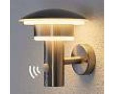 Lindby Aplique redondo acero inoxidable movimiento LED IP44- LILLIE