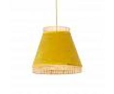 QAZQA Lámpara colgante rústica terciopelo amarillo mimbre 45x43cm - FRILLS CAN