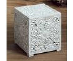 Baul Puff Tallado Calado Blanco Decape Estilo Hindu Serie Ayoma