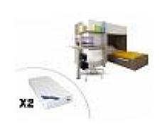 Venta-unica Cama litera SAMUEL - 2x90x190 cm - Pino blanco y chocolate + 2 colchones ZEUS