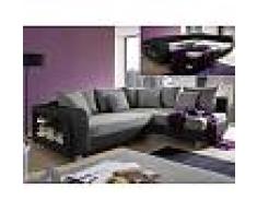 Venta-unica Sofá cama rinconero de tela y piel sintética KUOPIO - Gris/negro - Ángulo derecho