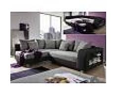 Venta-unica Sofá cama rinconero de tela y piel sintética KUOPIO - Gris/negro - Ángulo izquierdo