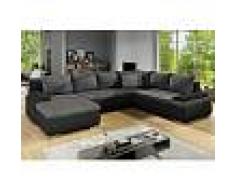 Venta-unica Sofá-cama rinconero panorámico y reversible de piel sintética y tela DAKOTA - Bicolor negro y gris