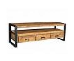 Venta-unica Mueble TV HARLEM - 3 cajones y 1 estante - Madera de mango y metal
