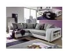 Venta-unica Sofá cama rinconero de tela y piel sintética KUOPIO - Gris/blanco - Ángulo izquierdo