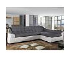 Venta-unica Sofá cama rinconero tapizado de tela y piel sintética FAREZ - Bicolor gris y blanco - Ángulo derecho