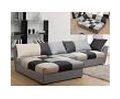 Venta-unica Sofá cama rinconero de tela ROMANE - Negro y gris - Ángulo izquierdo