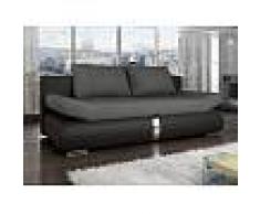 Venta-unica Sofá cama de 2 plazas JADEN tapizado de tela y piel sintética - Bicolor negro y gris antracita
