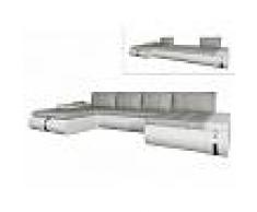 Venta-unica Sofá cama rinconero XXL de tela y piel sintética AZELMA - Ángulo reversible - Blanco y gris