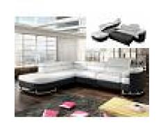 Venta-unica Sofá cama rinconero de piel sintética MYSEN - Blanco y negro - Ángulo izquierdo