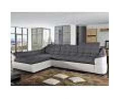 Venta-unica Sofá cama rinconero tapizado de tela y piel sintética FAREZ - Bicolor gris y blanco - Ángulo izquierdo