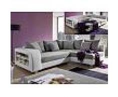 Venta-unica Sofá cama rinconero de tela y piel sintética KUOPIO - Gris/blanco - Ángulo derecho