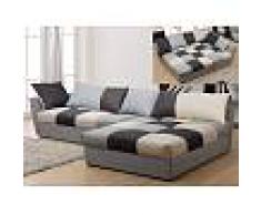 Venta-unica Sofá cama rinconero de tela ROMANE - Negro y gris - Ángulo derecho