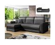 Venta-unica Sofá-cama rinconero y reversible GIANY de tela - Antracita y bandas color gris claro