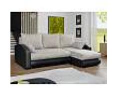 Venta-unica Sofá cama rinconero de orientación reversible tapizado de piel sintética y tela PIANA - Gris jaspeado y negro