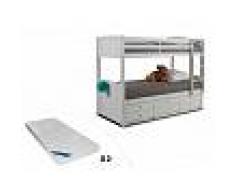 Venta-unica Cama litera separable ANCHISE - 90x190cm - Con compartimentos - Lacado blanco + 2 colchones ZEUS 90x190 cm