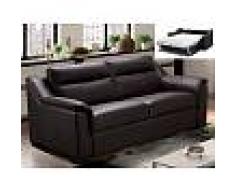 Venta-unica Sofá cama italiano de 3 plazas tapizado de piel KIGALI - Chocolate