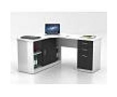 Venta-unica Escritorio rinconero NORWY - 2 puertas y 2 cajones - Blanco y Gris